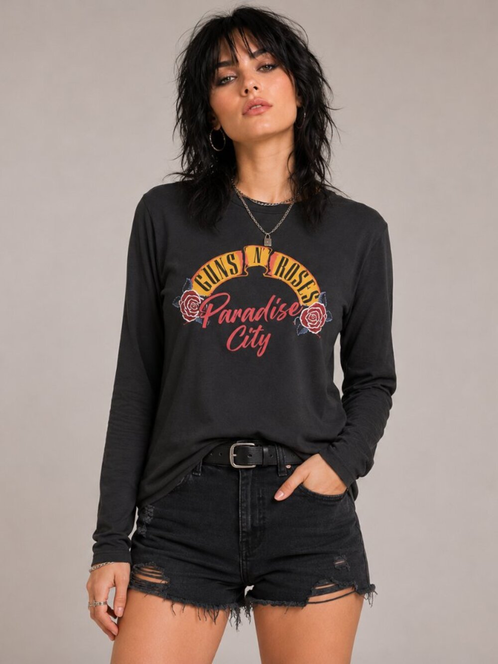 Guns N' Roses Paradise City Cropped Long Sleeve Graphic Tee Women's Medium Band